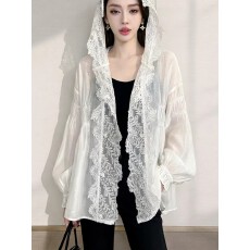 批发白色蕾丝连帽防晒衣女夏季薄款高级感气质宽松<b class='q'>甜美</b>开衫防晒服外套