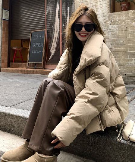 따뜻한 따뜻한 겨울 세련된 루즈핏 XL 한국 스타일 폴로 칼라 쇼트 스타일 다운 외투 작은 키 아래 면화 의류