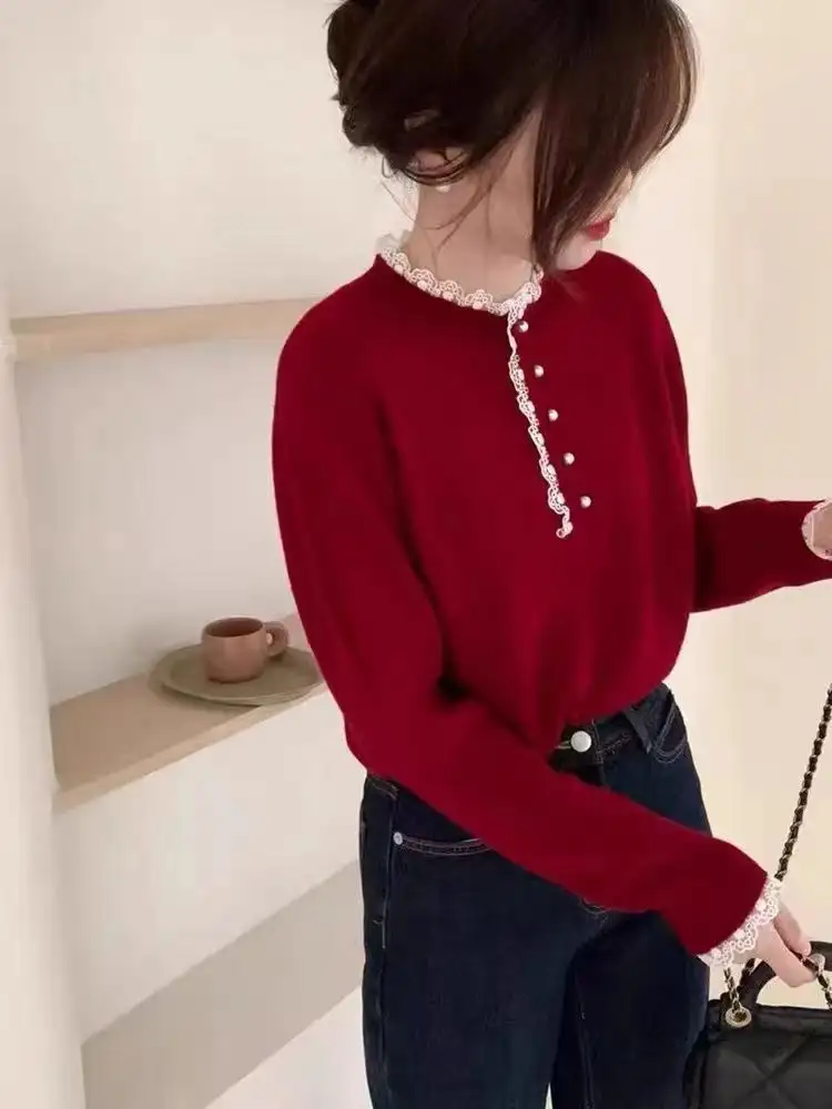 레이스 디테일 긴소매 니트 상세 이미지 5