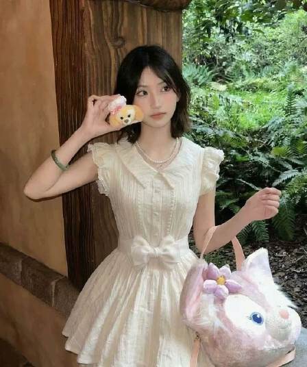 벨트 포함 프랑스식 달콤함 연령 감소 첫사랑 살구 색상 학원 스타일 여행 베이비 칼라 드레스 여자 학생 공주 드레스