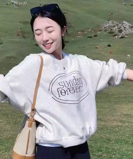 모방 Mianhua 면 복합 얇은 스타일 310g 털이 있는 400g 라운드 넥 후드티 여성 프린트 국경 간