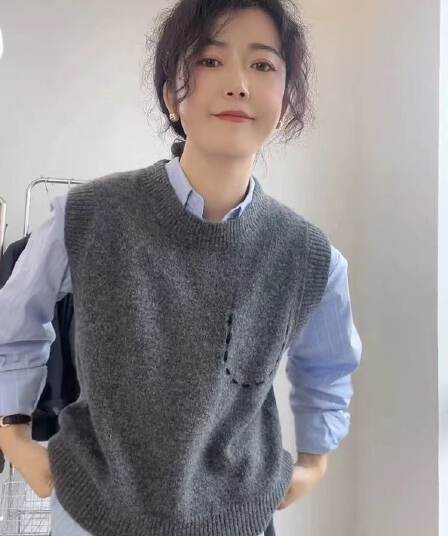 회색 니트 조끼 여자 이른 가을 새로운 외출용 작은 키 몸매 가꾸기 슬림해 보이는 인사이드 가져 가라. 보온 스웨터 조끼