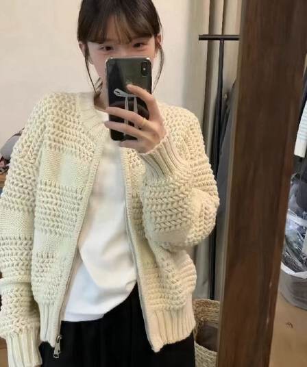 한 부서 가을 겨울 새로운 디자인 센스 더블 지퍼 니트 오픈 가디건 패션 다용도 루즈핏 슬림해 보이는 긴팔 스웨터 코트