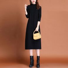 批发打底连衣裙女秋冬<b class='q'>中长款</b>宽松针织毛衣裙配大衣内搭毛衣裙女装