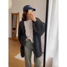 批发韩系慵懒风软糯毛衣外套<b class='q'>女</b>秋冬宽松大版加厚洋气针织开衫外搭