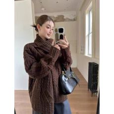 批发韩系复古洋气麻花别致翻领针织毛衣外套<b class='q'>女</b>秋冬新款宽松休闲上衣潮