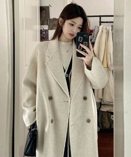 가을 겨울 중간 길이 무릎 아래 작은 샤넬 스타일 모직 외투 여성 레저 패션 핑크색 작은 키 폭발 모직 코트