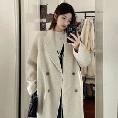 批发秋冬<b class='q'>中长款</b>过膝小香风毛呢外套女休闲时尚粉色小个子爆款呢子大衣
