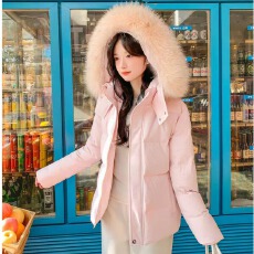 批发韩系大毛领连帽款棉服女 宽松百搭加厚防寒显高冬季通勤保暖上衣