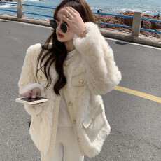 批发<b class='q'>皮草</b>小香风外套<b class='q'>女</b>冬天新款高级感可可仿兔毛大衣加厚圆领网红棉服