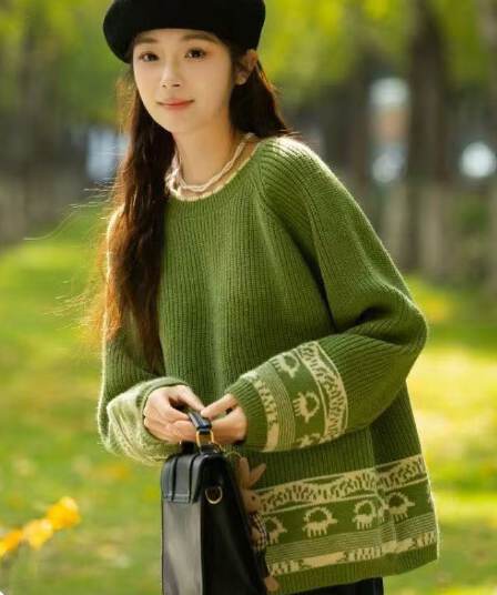 폭발 레트로 자카드 니트 니트 스웨터 스웨터 가을 겨울철 라운드 넥 새로운 가을 겨울 느긋한 루즈핏 맨위