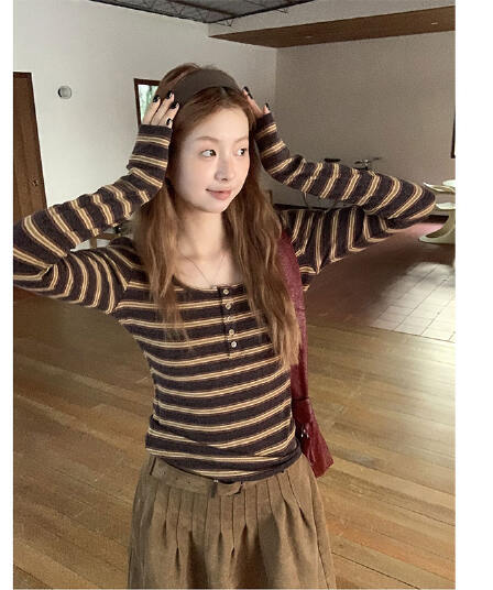 양모 원본 원단 인사이드 가져 가라. 기본 셔츠 가을 새로운 긴팔 티셔츠 로드 중 빅 사이즈 스트라이프 맨위 한 싱글 폭발