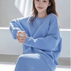 批发高级感韩系一整套春秋休闲宽松纯色<b class='q'>圆领</b><b class='q'>卫衣</b>阔腿裤两件套韩国外贸