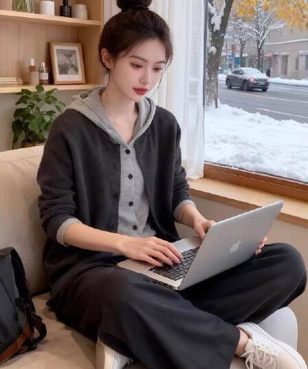느긋한 바람 후드 페이크 레이어드 니트 오픈 가디건 여성 2026 봄 가을 빅 사이즈 루즈핏 스웨터 기본 셔츠 맨위