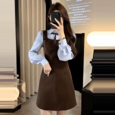 批发法式假两件背带<b class='q'>衬衫</b><b class='q'>连衣裙</b>子女早秋季2026新款学院风气质穿搭短裙