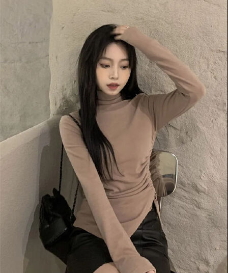 있음 선적 양면 De 플러시 터틀넥 기본 셔츠 여성 인사이드 가져 가라. 디자인 센스 펌프 로프 긴팔 티셔츠 맨위