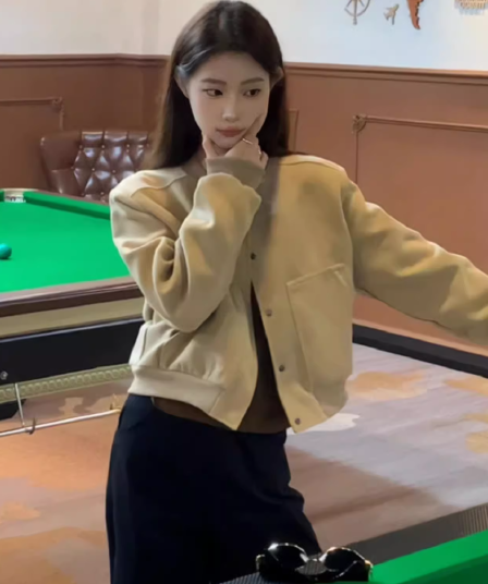 아메리칸 레트로 회색 쇼트 스타일 야구 유니폼 여성 코트 봄과 가을 디자인 센스 작은 대중 루즈핏 캐주얼 재킷 맨위