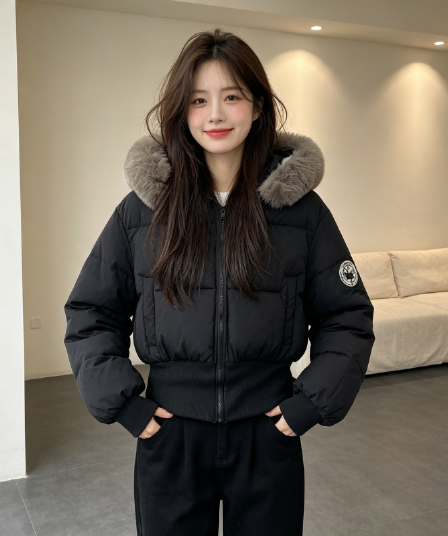 큰 모피 칼라 후드 두꺼운 보온 방한 루즈핏 빅 사이즈 작은 키 면 의류 여성 코트 디자인 센스 빛 럭셔리 목화 진딧물