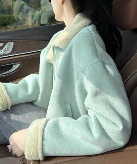 스웨이드 원단 피모 하나 양털 짧은 여성 코트 작은 키 고급 센스 플리스 폴로 칼라 두꺼운 보온 맨위