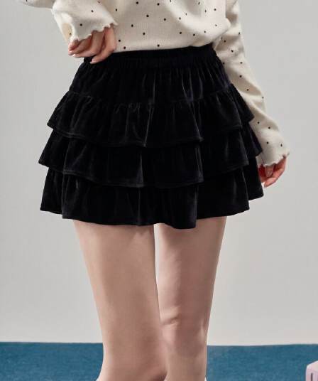양면 플리스 한 부서 부드러운 바람 케이크 반신 스커트 여성 허리밴드 하이웨이스트 슬림해 보이는 작은 키 다용도 달콤한 자매