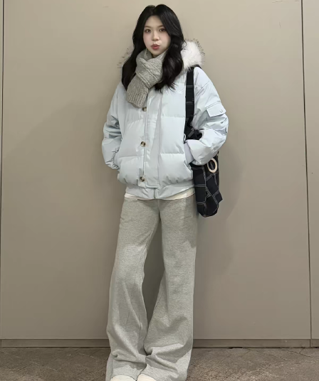 달콤함 부드러운 바람 파란색 후드 모피 칼라 면 의류 재킷 보온 다용도 캐주얼 두꺼운 루즈핏 느긋한 면 옷 트렌디