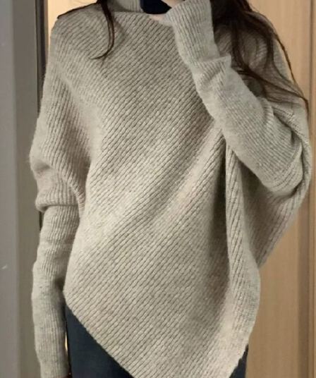 불규칙 터틀넥 스웨터 여자 2026 가을 겨울철 한 부서 새해 빨간색 고급 센스 느긋한 두꺼운 니트 맨위
