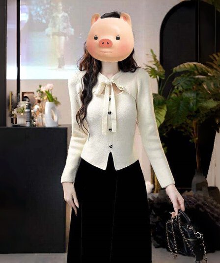 순수한 욕망 바람 슈퍼 잘 생긴 스웨터 여자 봄 드레스 새로운 고급 센스 몸매 가꾸기 슬림해 보이는 인사이드 가져 가라. 니트 스웨터 나비 매듭 맨위
