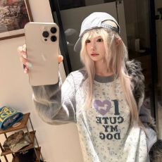 批发三根棉羊绒趣味印花拼色长袖针织毛衣女春秋宽松休闲百搭套头毛衫