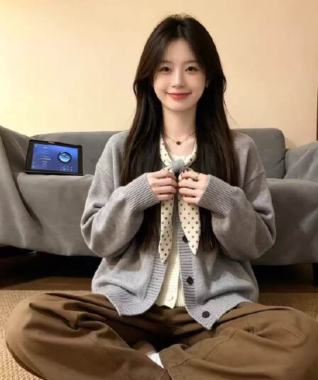 캠퍼스 나비 넥타이 라운드 넥 긴팔 페이크 레이어드 단추 니트 스웨터 맨위 봄 가을 겨울 카디건 코트 스웨터