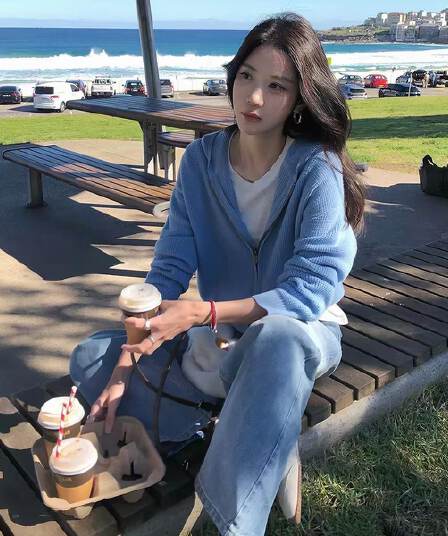 한 부서 느긋한 바람 회색 후아 남편 그리드 후드 지퍼 니트 스웨터 오픈 가디건 여성 의류 가을 새로운 재킷 맨위
