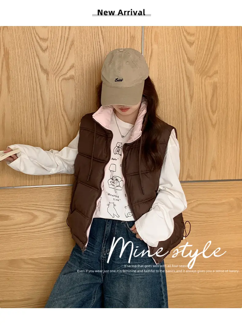 스탠드 칼라 지퍼 양면 베스트 (6color) 상세 이미지 1