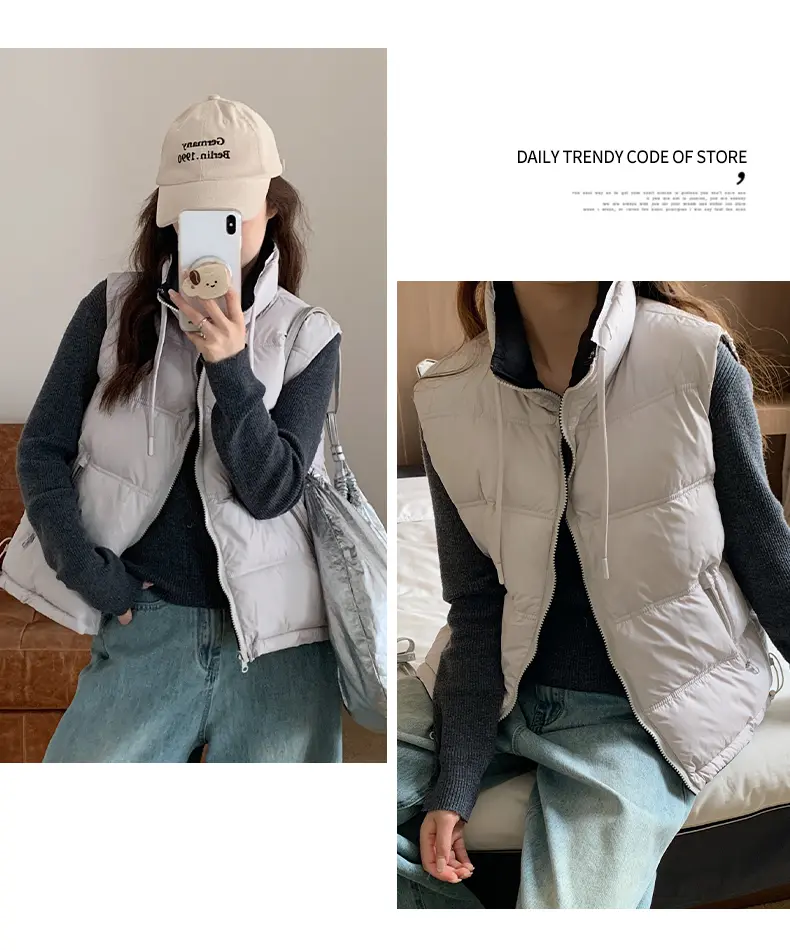스탠드 칼라 지퍼 양면 베스트 (6color) 상세 이미지 20