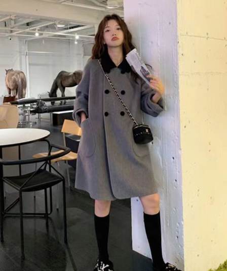 작은 샤넬 스타일 모직 여성 코트 봄 가을 새로운 폭발 소금 부서 빛 요리 한 바람 작은 키 두꺼운 롱 코트 코트