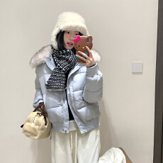 批发实拍温柔风<b class='q'>狐狸毛</b>领短款棉服女显瘦加厚立领防风通勤百搭短棉款