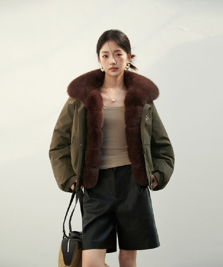 2026 새로운 모방 여우 모피 칼라 아래 면화 의류 여성 짧은 패션 루즈핏 두꺼운 Parker 세트