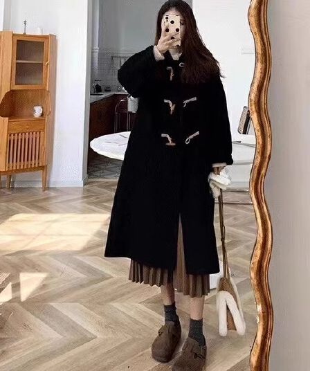 원본 것 2026 가을 겨울 고급 센스 소뿔 버클 모직 코트 여성 한 부서 모직 외투 작은 키
