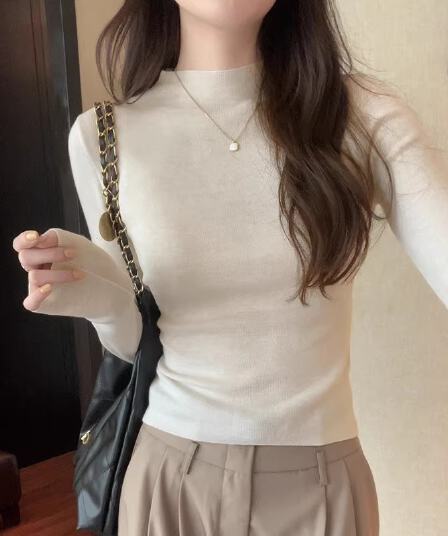 세련된 연령 감소 편안함 반하이넥 뽕나무 누에 실크 대양 털 인사이드 가져 가라. 여성 가을 새로운 몸매 가꾸기 슬림해 보이는 긴팔 기본 셔츠
