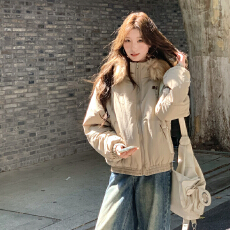 批发实拍美式复古冬季新款羽绒棉服<b class='q'>女</b>设计感连帽加厚派克服<b class='q'>棉衣</b>外套潮