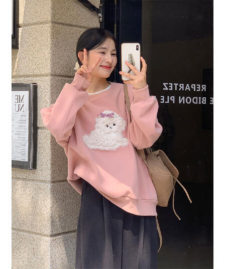이후 테두리 원본 품질 순면 두꺼운 복합 비 반사 원단 긴팔 티셔츠 여성