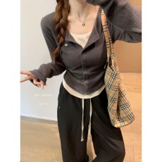 批发原版面料撞色假两件打底衫女早春纯欲褶皱内搭t恤<b class='q'>大码</b>上衣