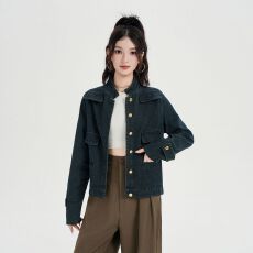 批发牛仔小香风外套女新款老钱风复古显瘦正肩甜酷夹克上衣
