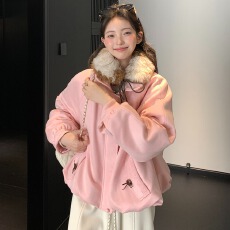 批发蝴蝶结毛领2026冬新款羽绒棉服女夹棉保暖复古学院风宽松花苞外套