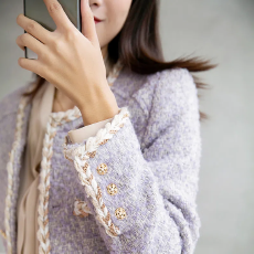 批发高级感高端小香风熏衣紫粗花呢开衫外套上衣女2026秋冬短款小个子