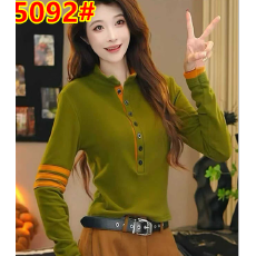 笑歌-半高领双面绒加厚保暖撞色长袖秋冬修身显瘦短款上衣