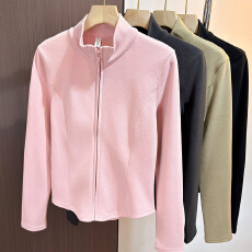 批发动感少女美式德绒保暖长袖T恤秋冬辣妹外穿内搭拉链翻领打底上衣