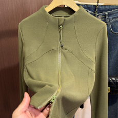 批发2026春装纯色拉链立领显瘦开衫外套