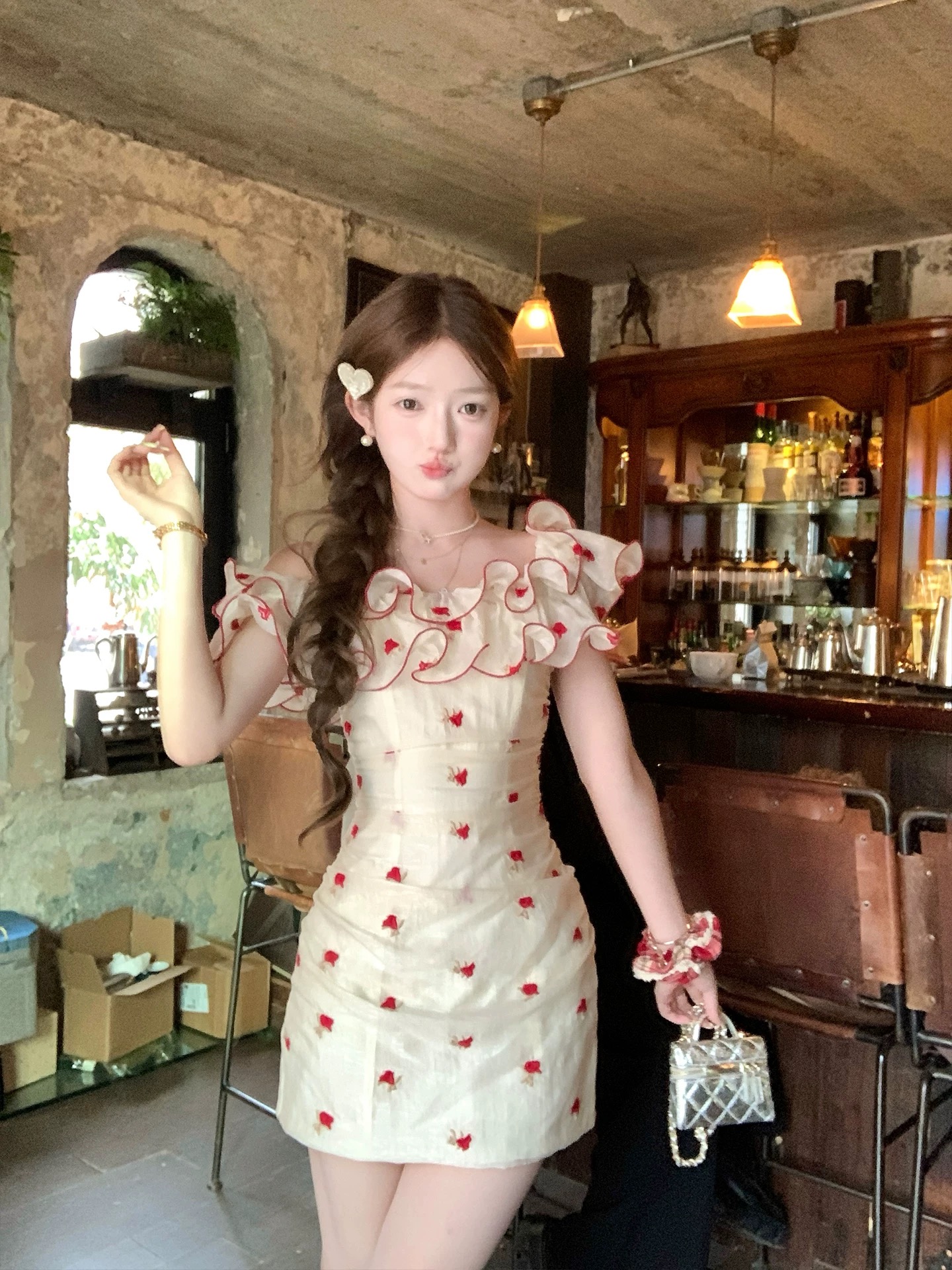 acaine5 6 20 00 95 할인 장미 수선화 계단 프릴 장미 자수 드레스