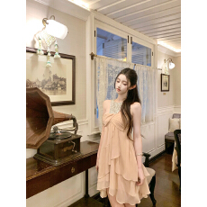 批发【月光宝石】钉珠挂脖不规则<b class='q'>连衣裙</b>