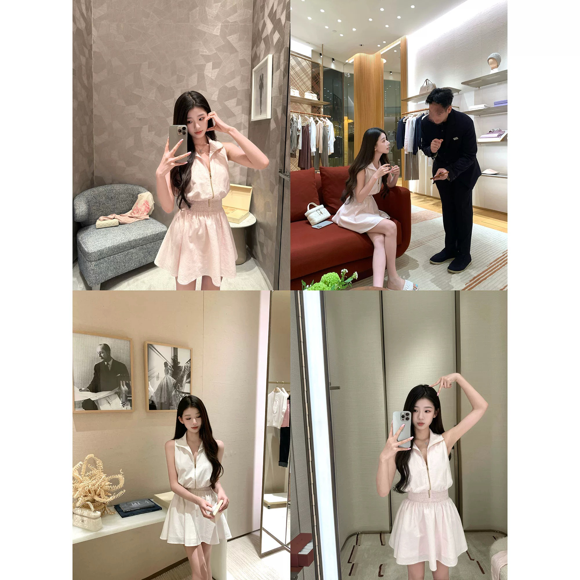 사설 서비스 한 여성 회색 행침 목 몸매 가꾸기 케이크 드레스 섹시함 핫걸 허리 수축 민소매 쇼트 스타일 드레스