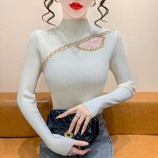 实拍 2025秋冬新款女闪钻镂空重工钉珠洋气针织衫修身毛衣